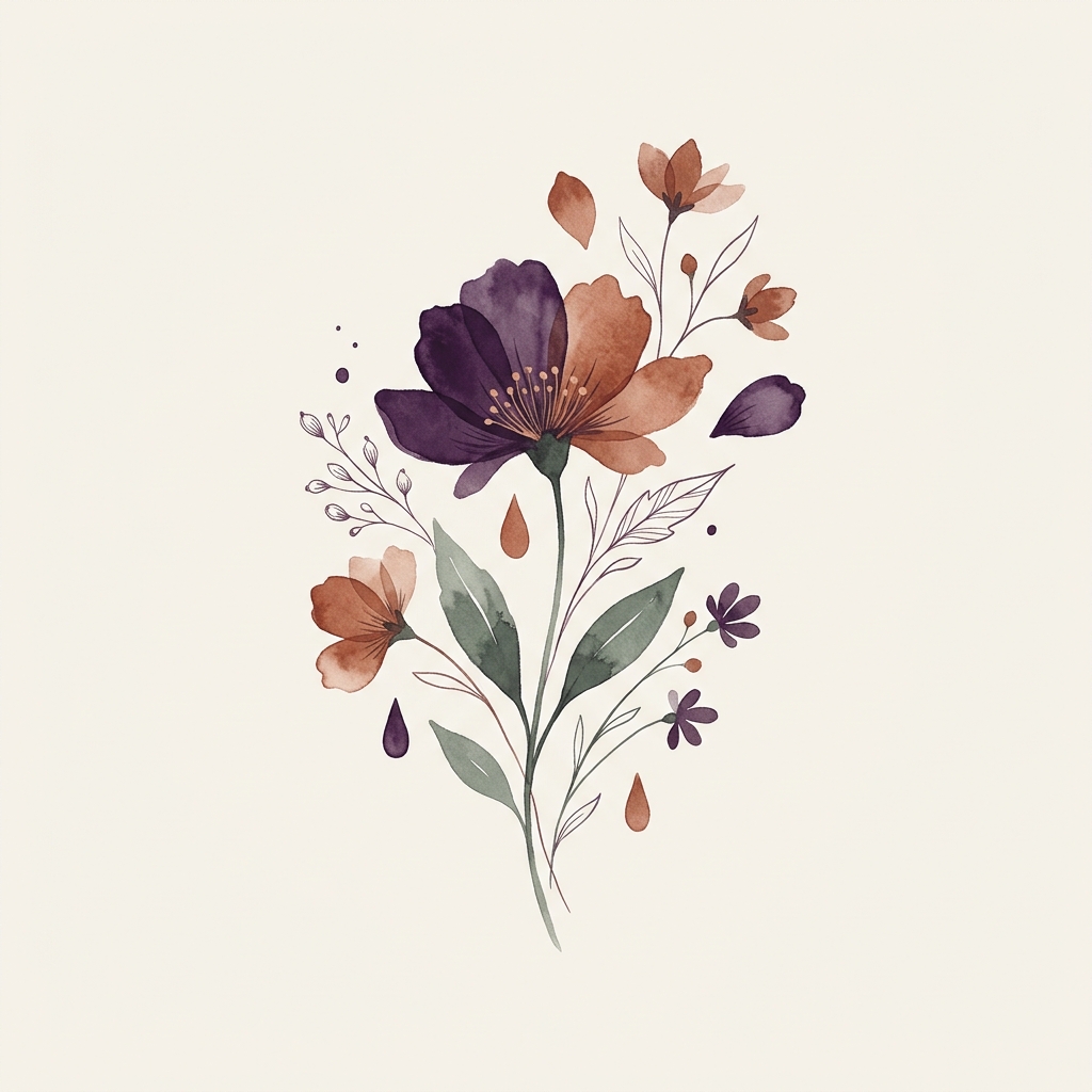 Flores em aquarela representando a família da falta de interesse no presente