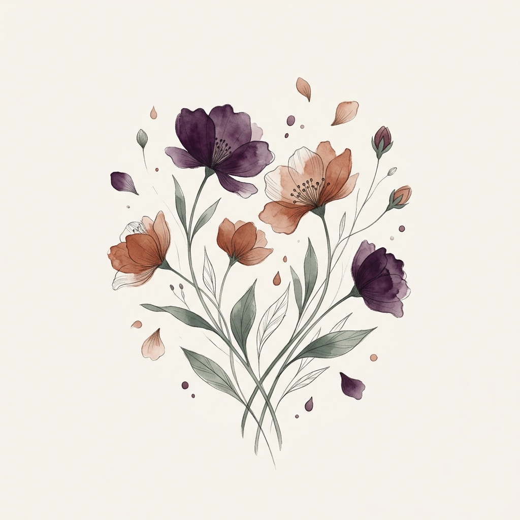 Flores em aquarela representando a família emocional da solidão